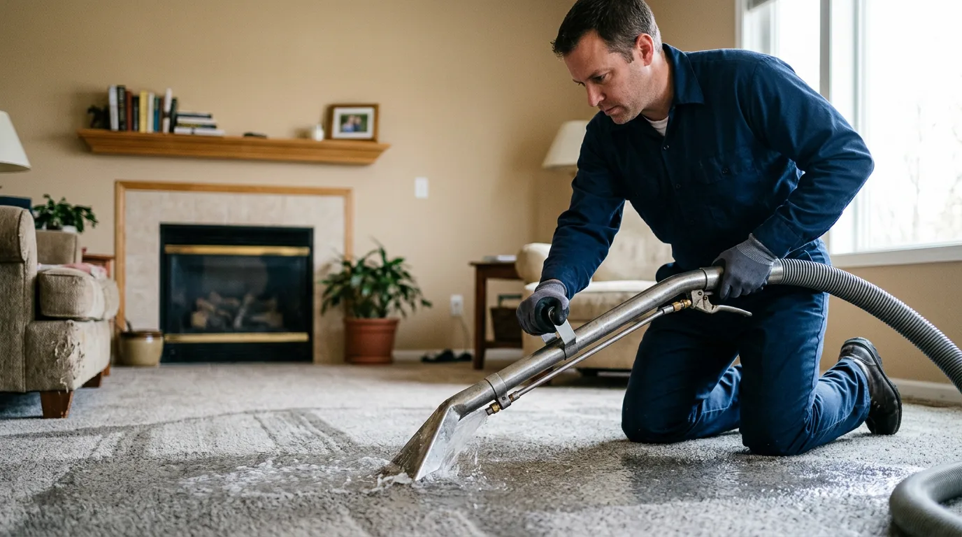 Water damage restoration technician working near Rochester, IN